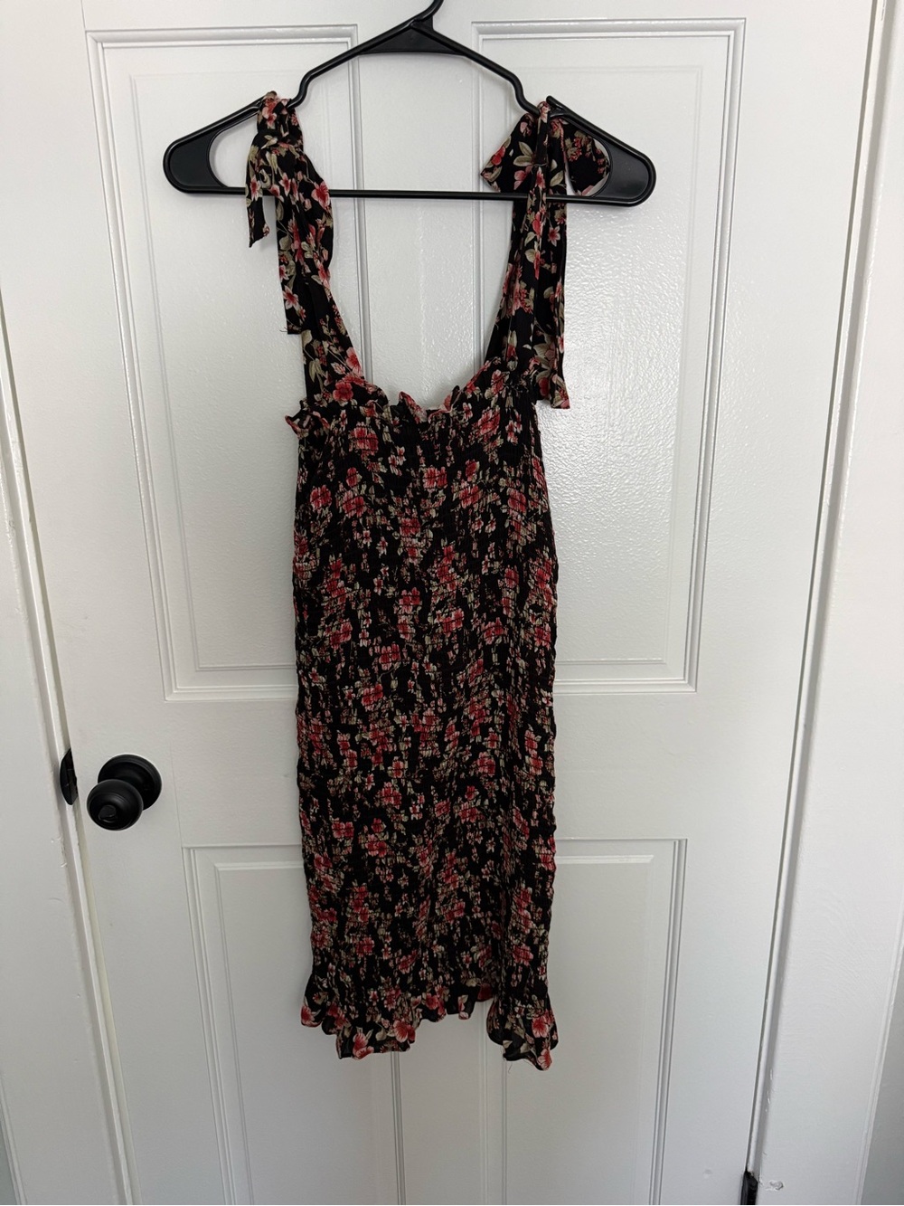 Free People Black Floral Tie-Shoulder Mini Dress